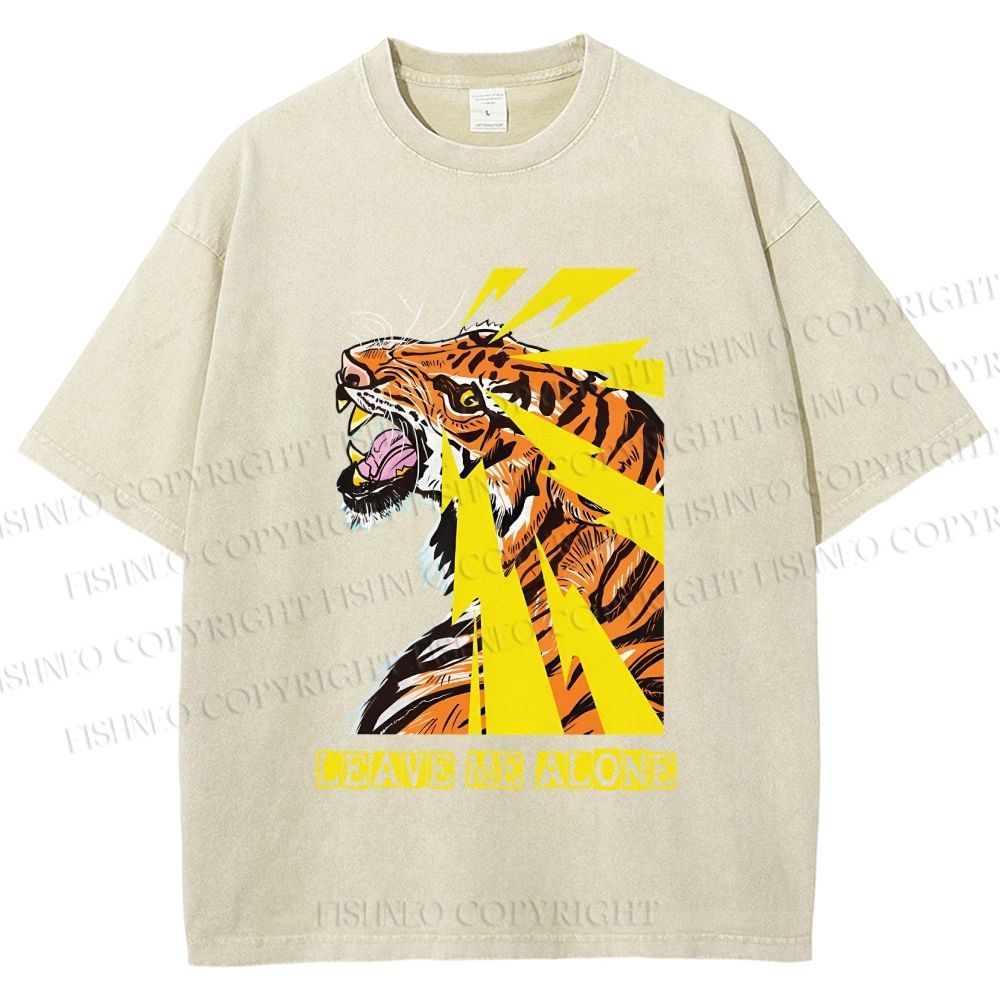 Unisex Angry Tiger Leave Me Alone Printed Washed Tee