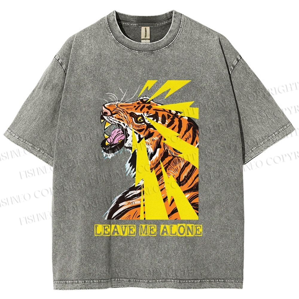 Unisex Angry Tiger Leave Me Alone Printed Washed Tee