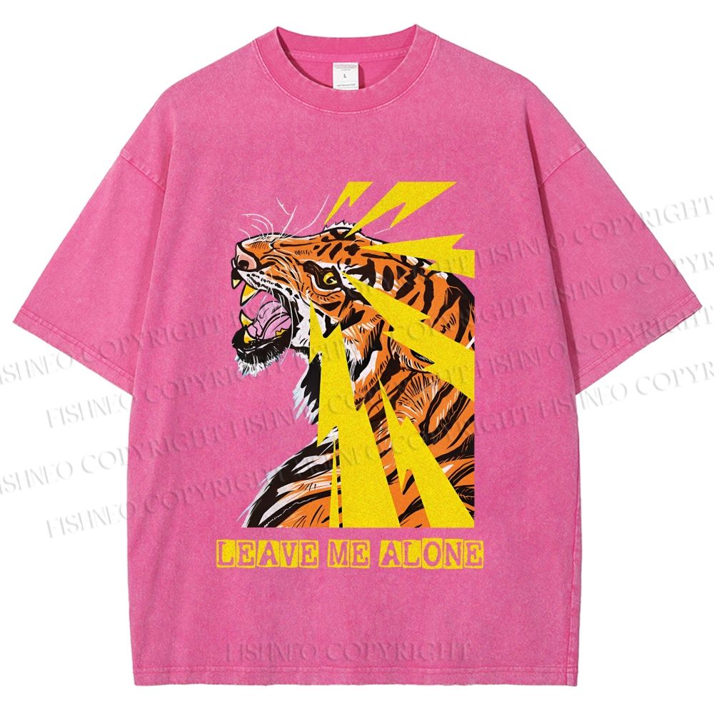 Unisex Angry Tiger Leave Me Alone Printed Washed Tee