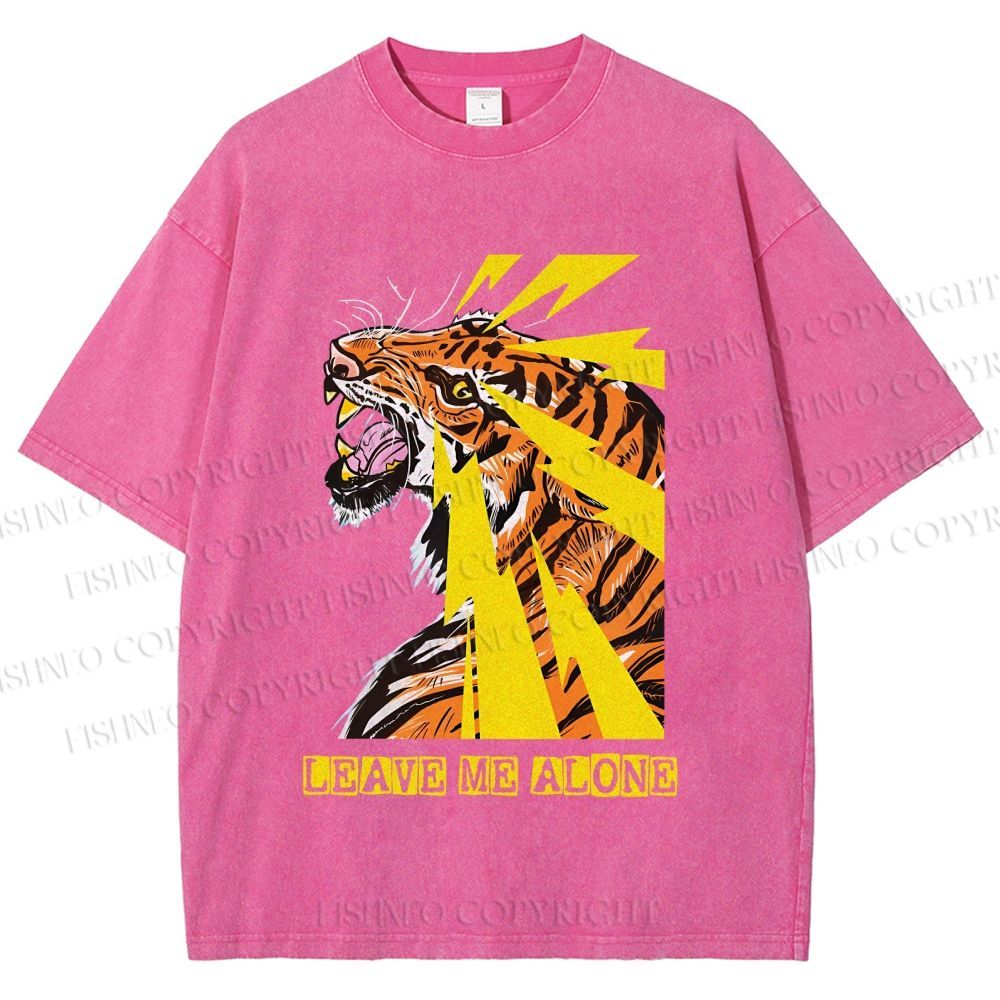 Unisex Angry Tiger Leave Me Alone Printed Washed Tee