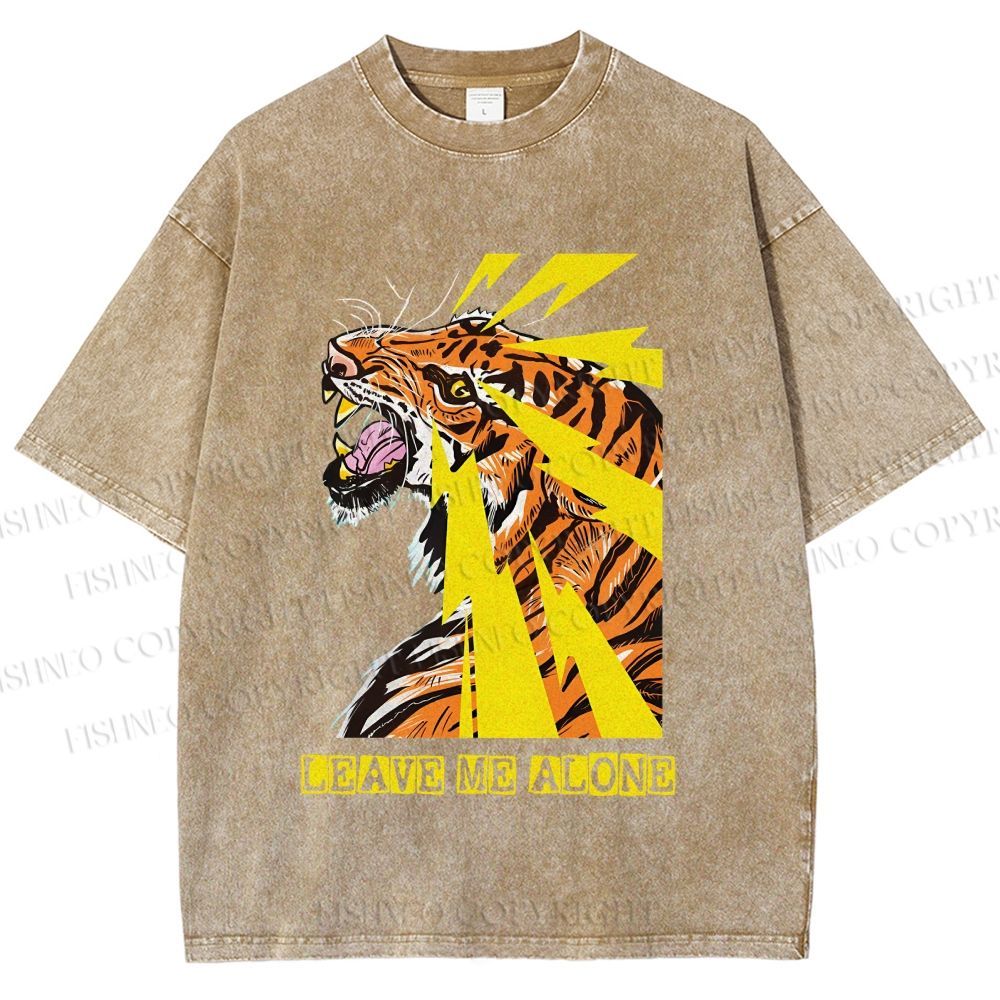 Unisex Angry Tiger Leave Me Alone Printed Washed Tee