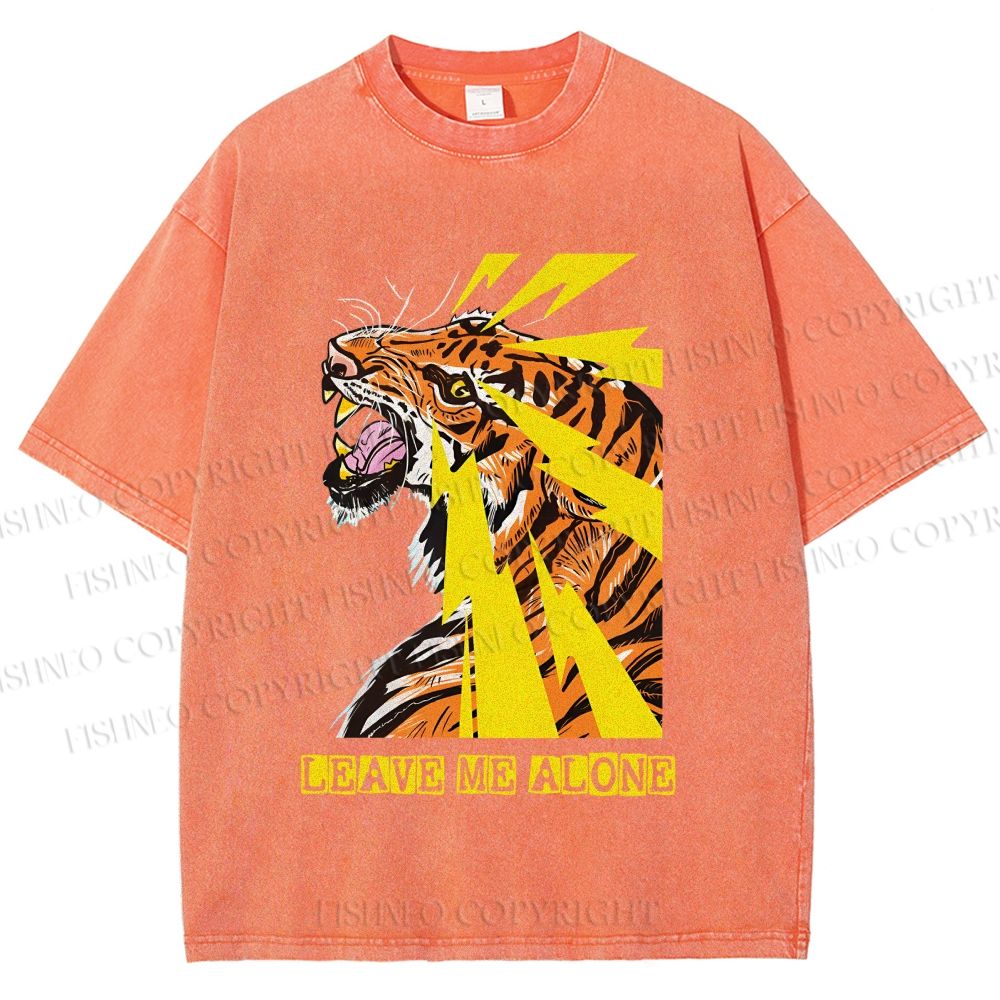 Unisex Angry Tiger Leave Me Alone Printed Washed Tee