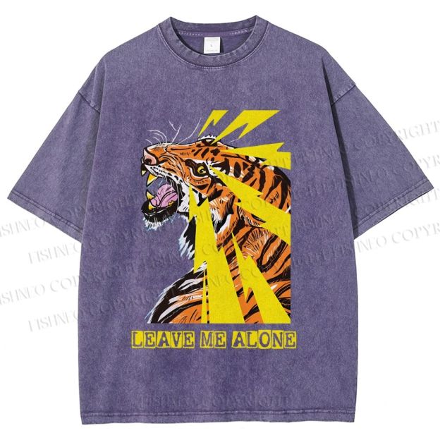Unisex Angry Tiger Leave Me Alone Printed Washed Tee