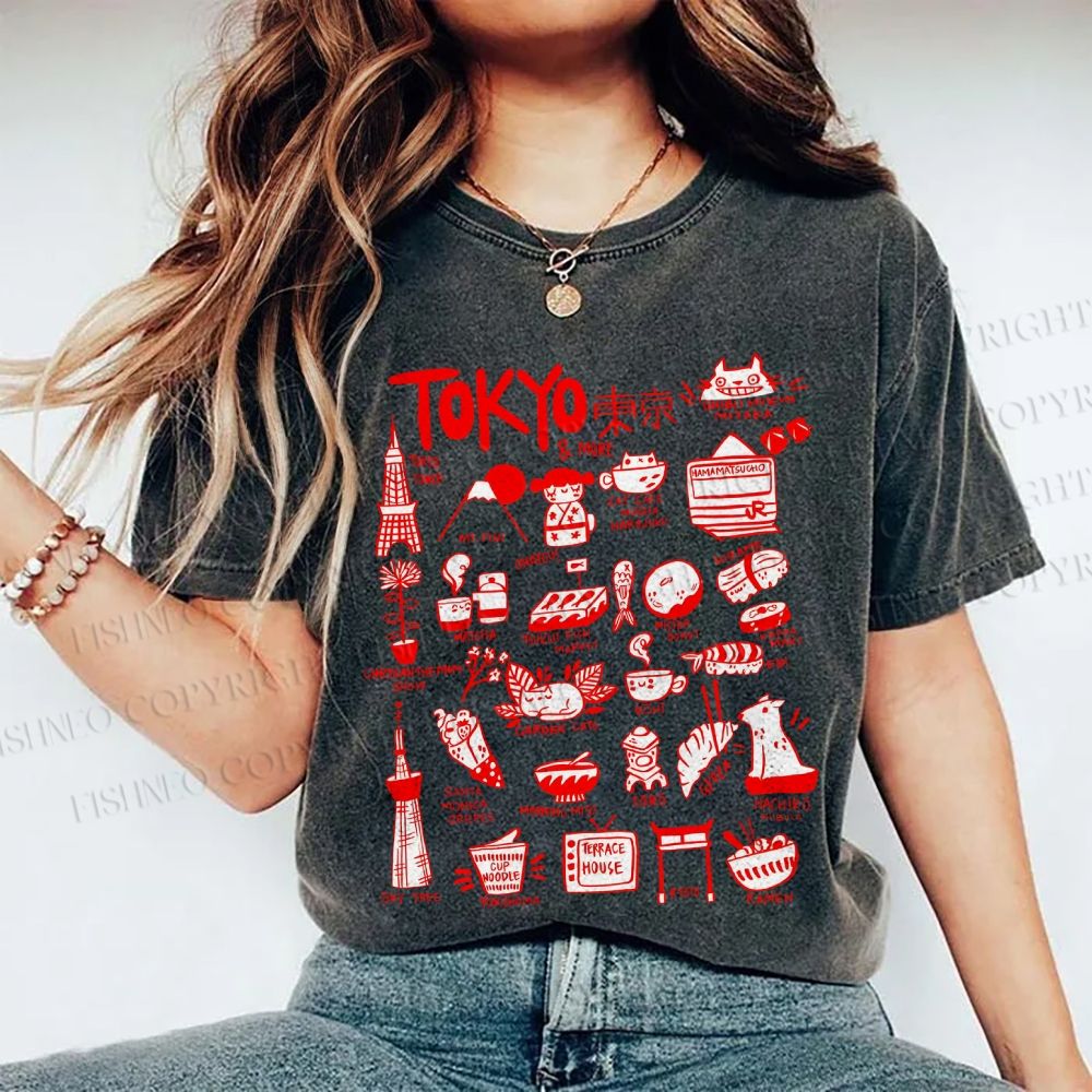 Unisex Tokyo Printed Washed Tee