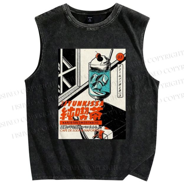 Unisex Tea Printed Washed Tank Top