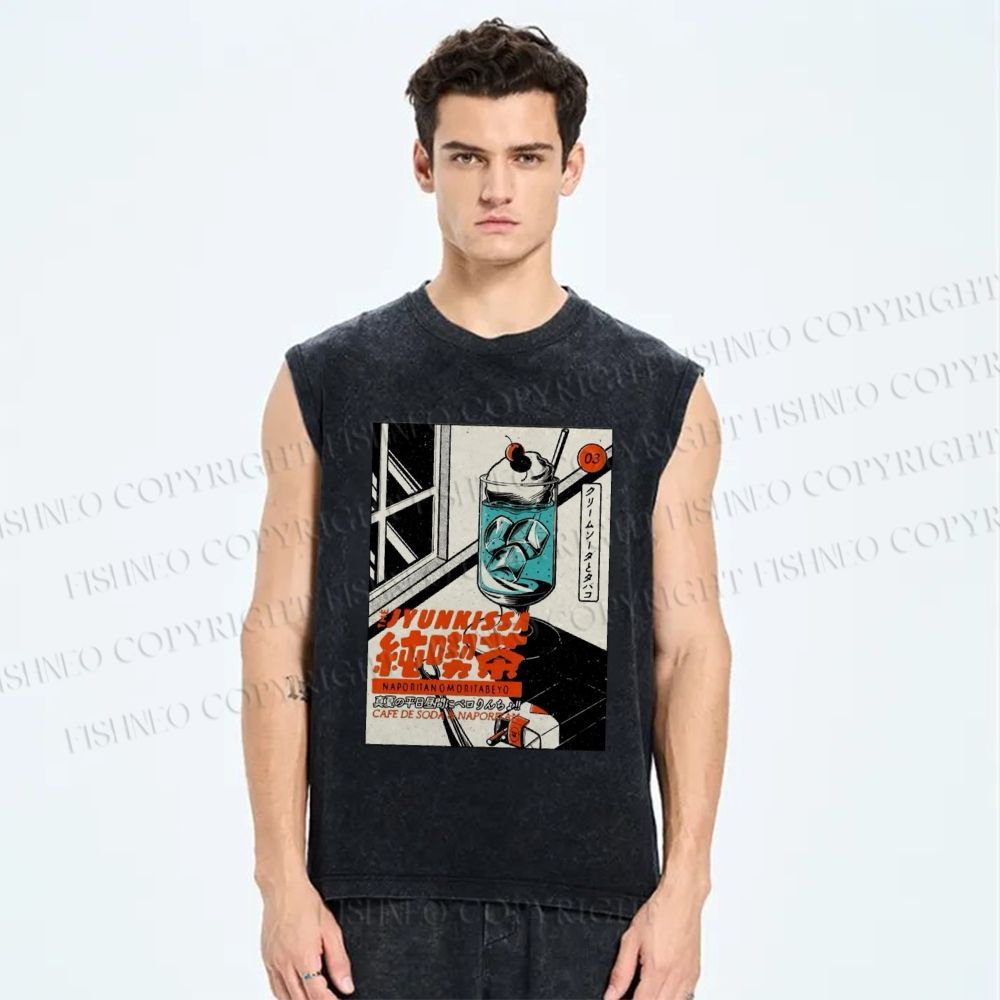 Unisex Tea Printed Washed Tank Top