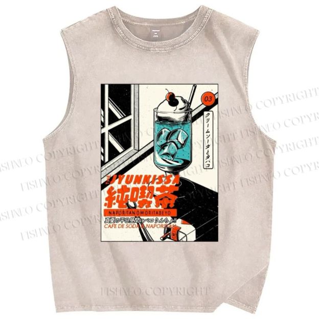Unisex Tea Printed Washed Tank Top