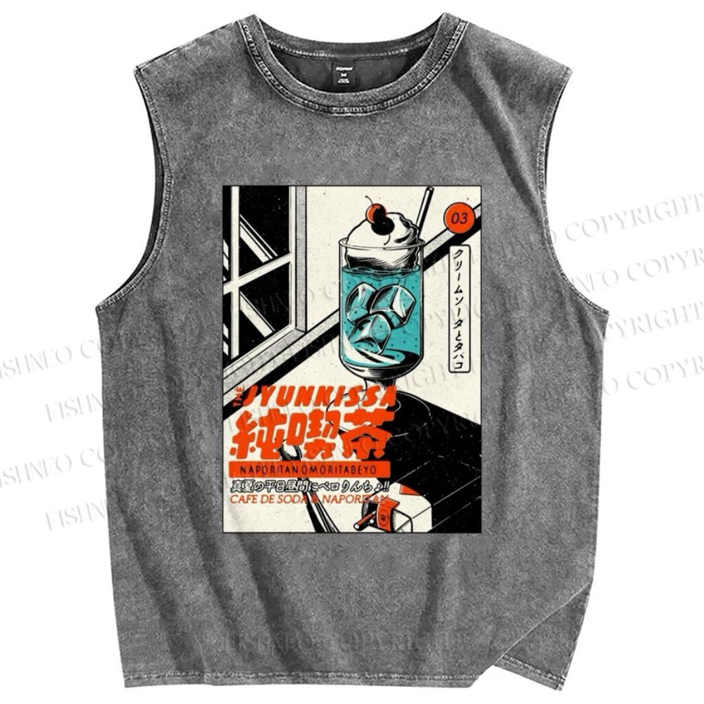 Unisex Tea Printed Washed Tank Top