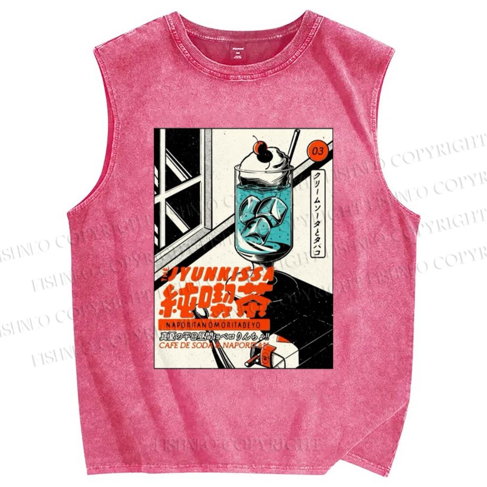 Unisex Tea Printed Washed Tank Top