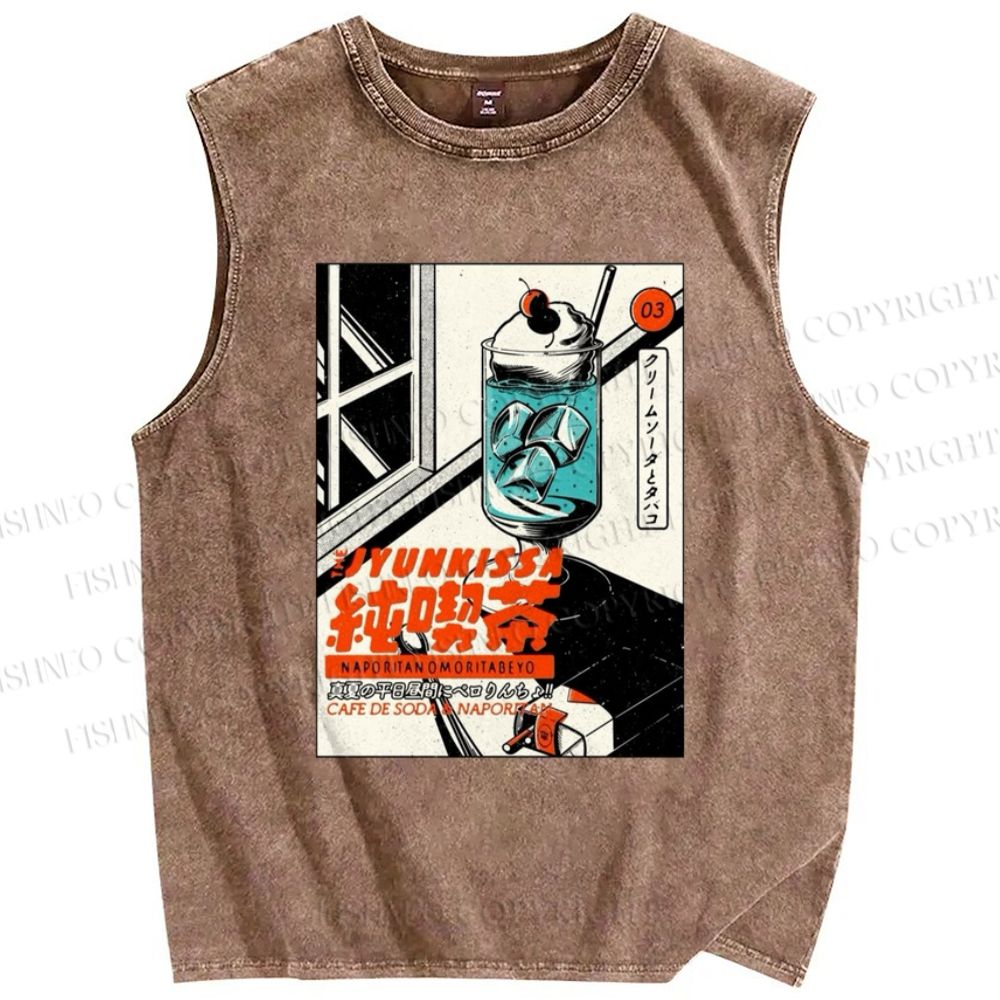 Unisex Tea Printed Washed Tank Top