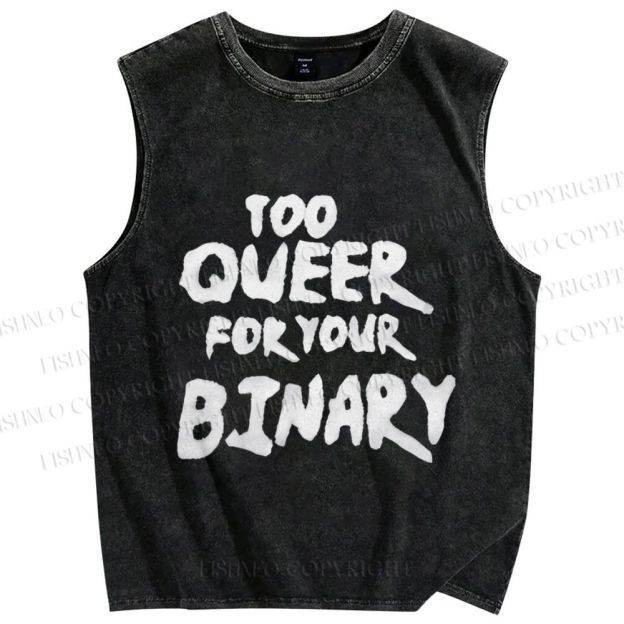 Unisex Pride Too Queer For Your Binary Printed Washed Tank Top