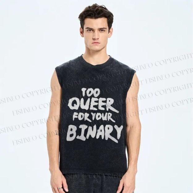 Unisex Pride Too Queer For Your Binary Printed Washed Tank Top