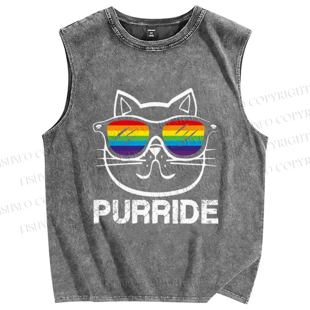 Unisex Pride Cat Sunglasses Printed Washed Tank Top