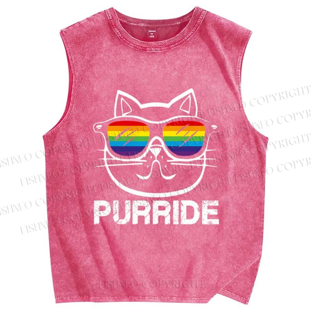Unisex Pride Cat Sunglasses Printed Washed Tank Top