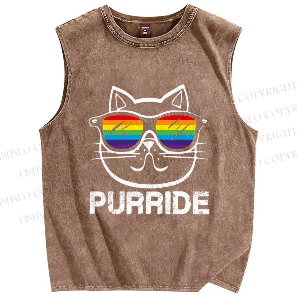 Unisex Pride Cat Sunglasses Printed Washed Tank Top