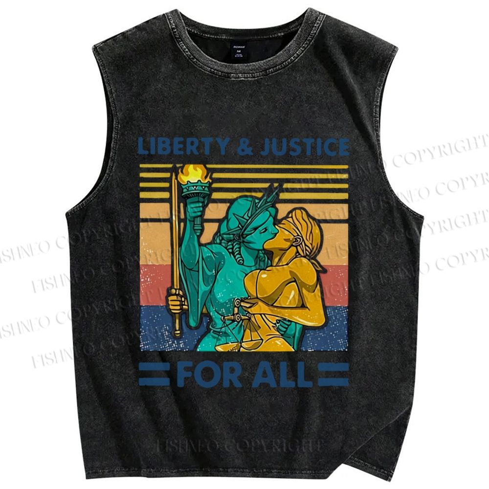 Unisex Pride Liberty Justice For All Printed Washed Tank Top
