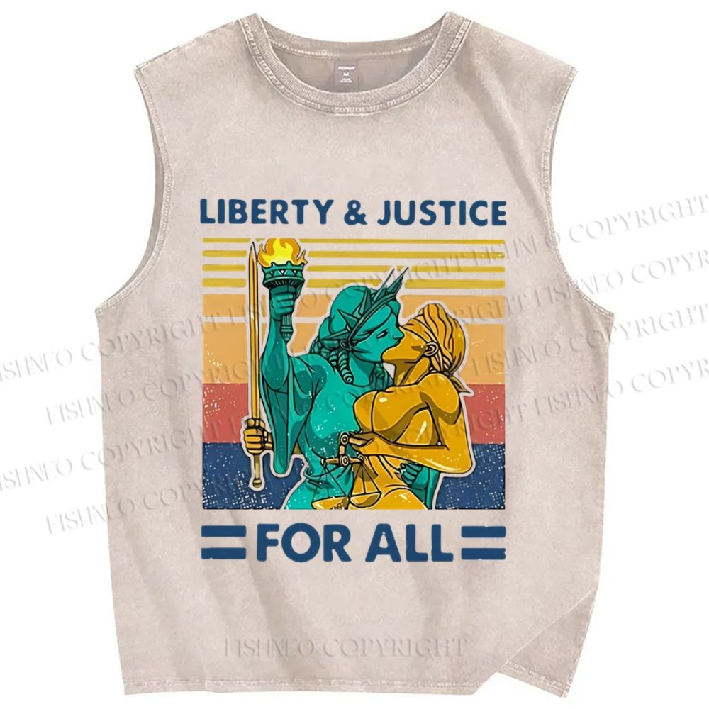 Unisex Pride Liberty Justice For All Printed Washed Tank Top