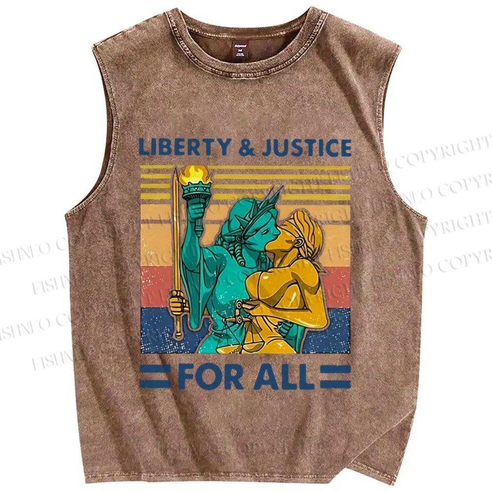 Unisex Pride Liberty Justice For All Printed Washed Tank Top
