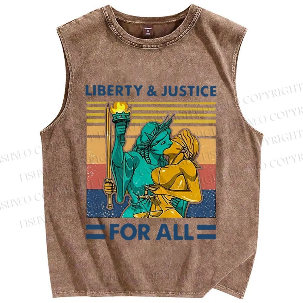 Unisex Pride Liberty Justice For All Printed Washed Tank Top
