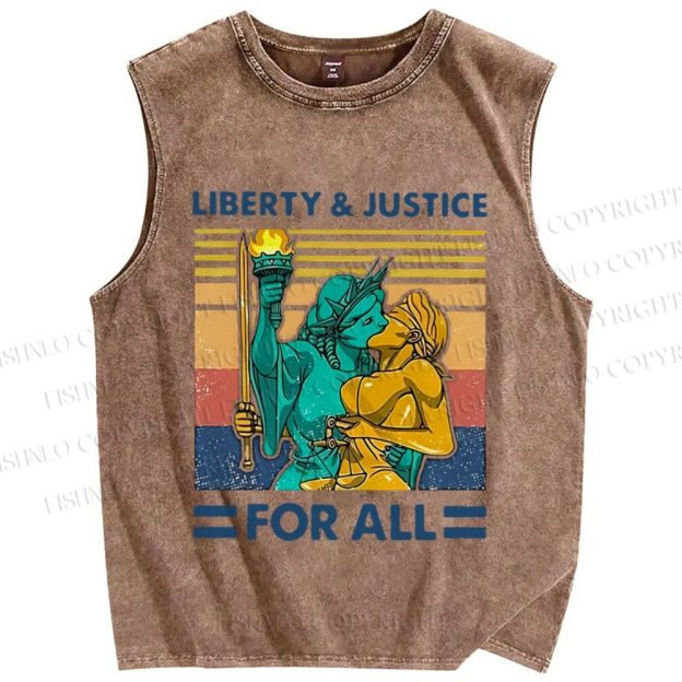 Unisex Pride Liberty Justice For All Printed Washed Tank Top