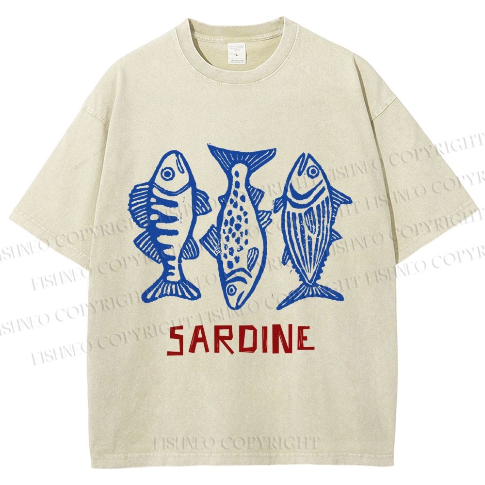 Unisex  Vintage Sardine Printed Washed Tee