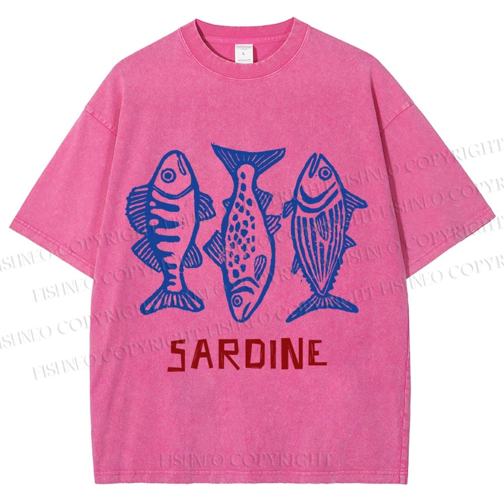 Unisex  Vintage Sardine Printed Washed Tee
