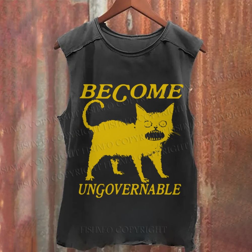Vintage Horrible Cat Japanese Become Ungovernable Washed Tank Top