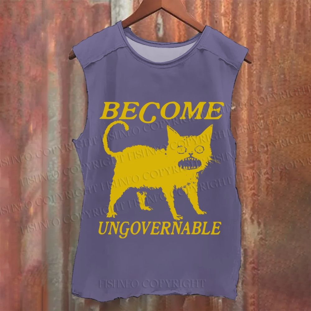 Vintage Horrible Cat Japanese Become Ungovernable Washed Tank Top