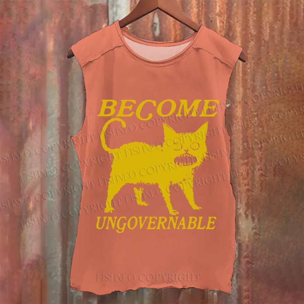 Vintage Horrible Cat Japanese Become Ungovernable Washed Tank Top