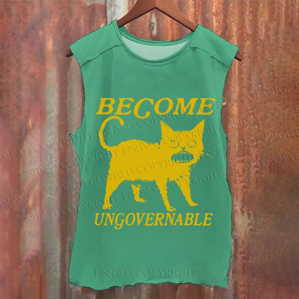 Vintage Horrible Cat Japanese Become Ungovernable Washed Tank Top