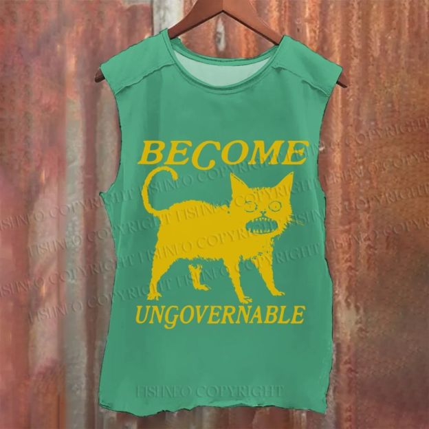 Vintage Horrible Cat Japanese Become Ungovernable Washed Tank Top