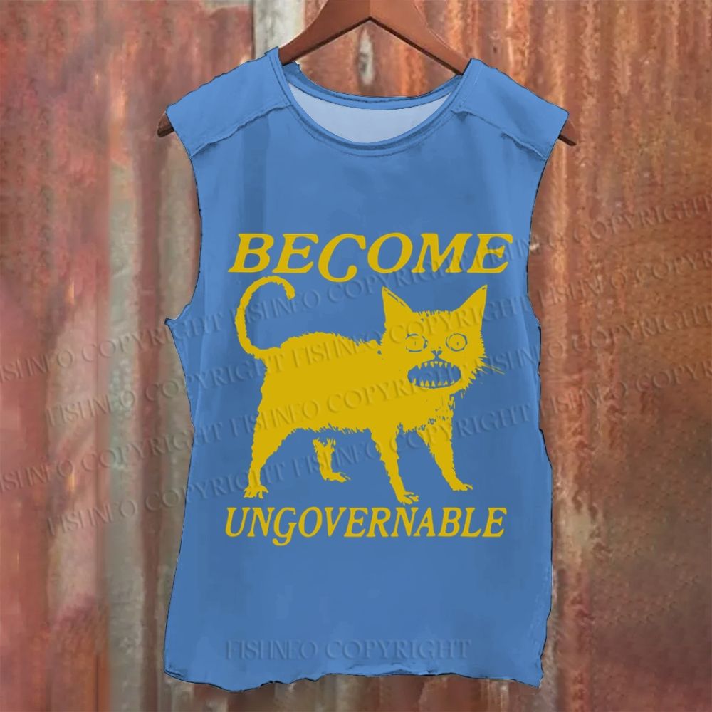Vintage Horrible Cat Japanese Become Ungovernable Washed Tank Top