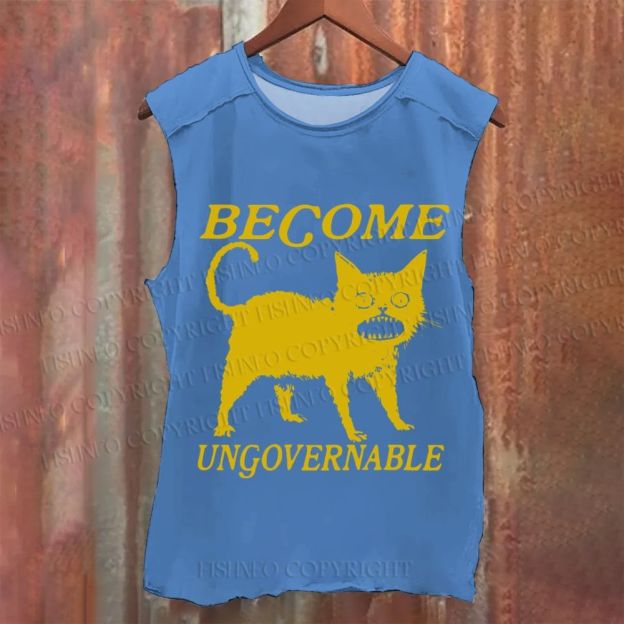Vintage Horrible Cat Japanese Become Ungovernable Washed Tank Top