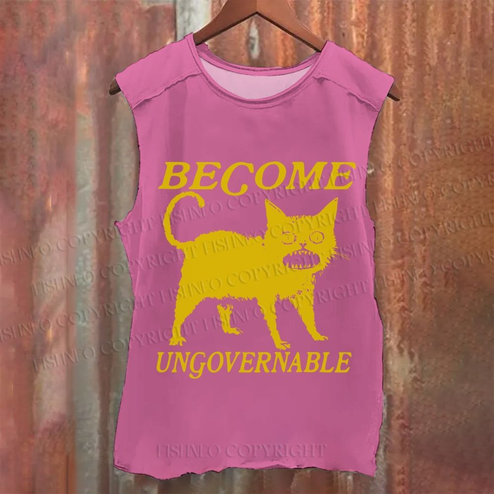 Vintage Horrible Cat Japanese Become Ungovernable Washed Tank Top