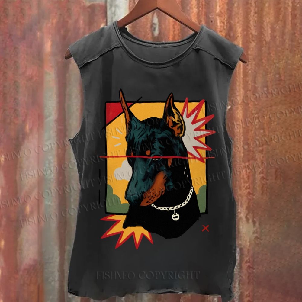 Vintage Doberman Dog Graffiti Vintage Washed Tank Top