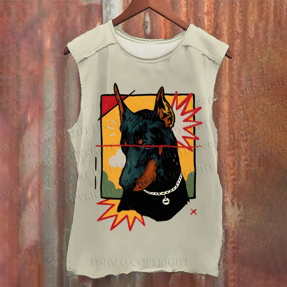 Vintage Doberman Dog Graffiti Vintage Washed Tank Top