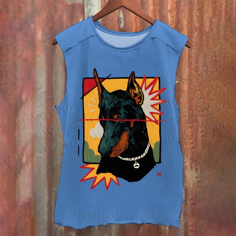 Vintage Doberman Dog Graffiti Vintage Washed Tank Top
