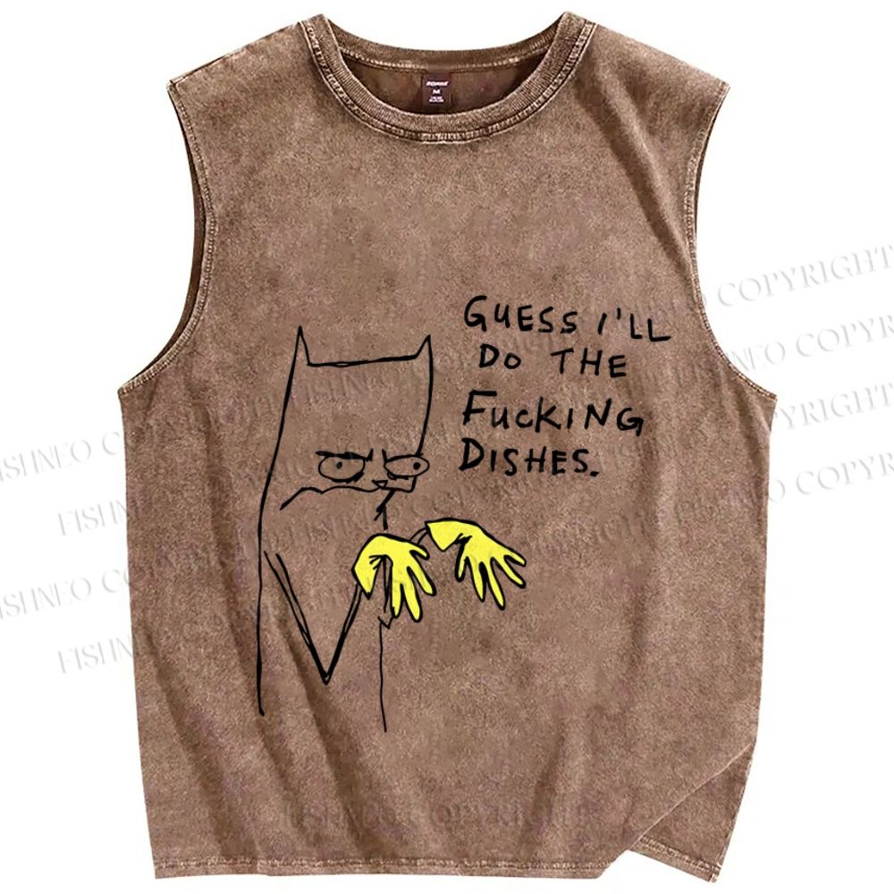 Unisex Guess I Will Do The Dishes Silly Cat Printed Washed Tank Top