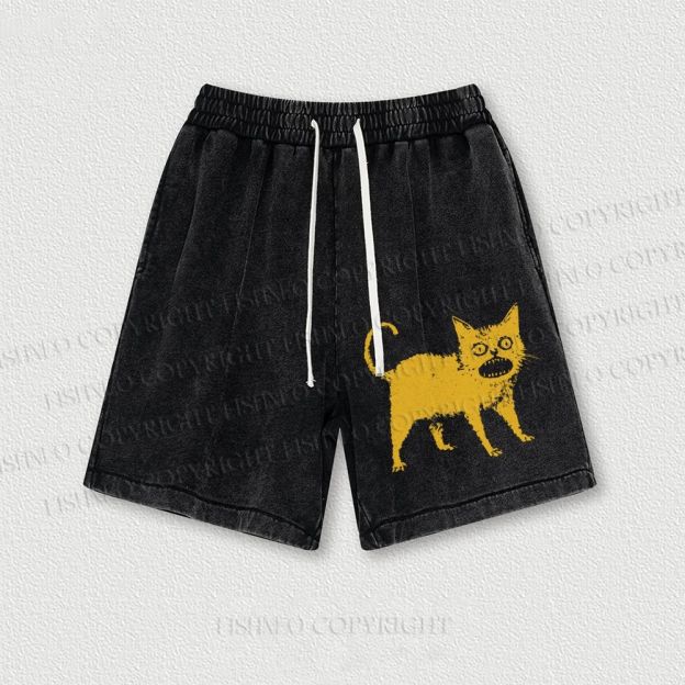 Horrible Japanese Cat Vintage Washed Vintage Shorts