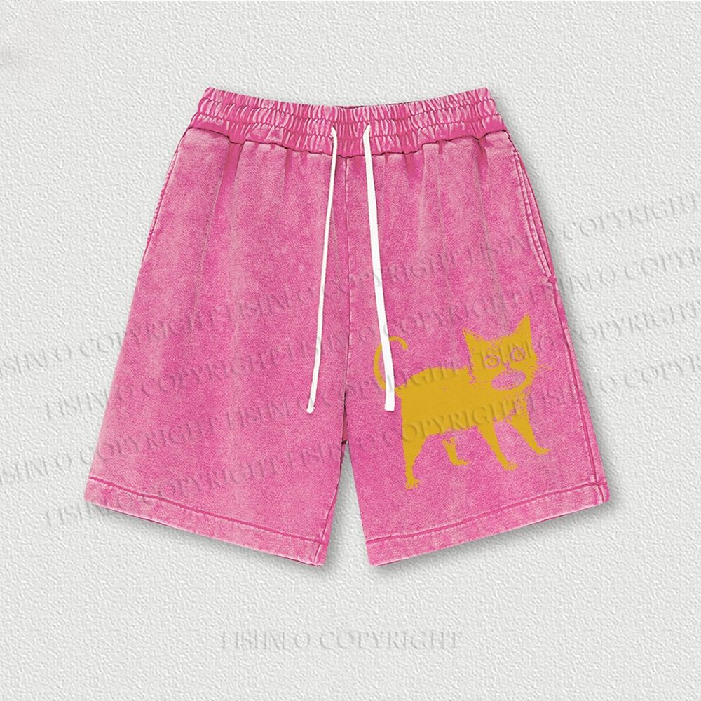 Horrible Japanese Cat Vintage Washed Vintage Shorts