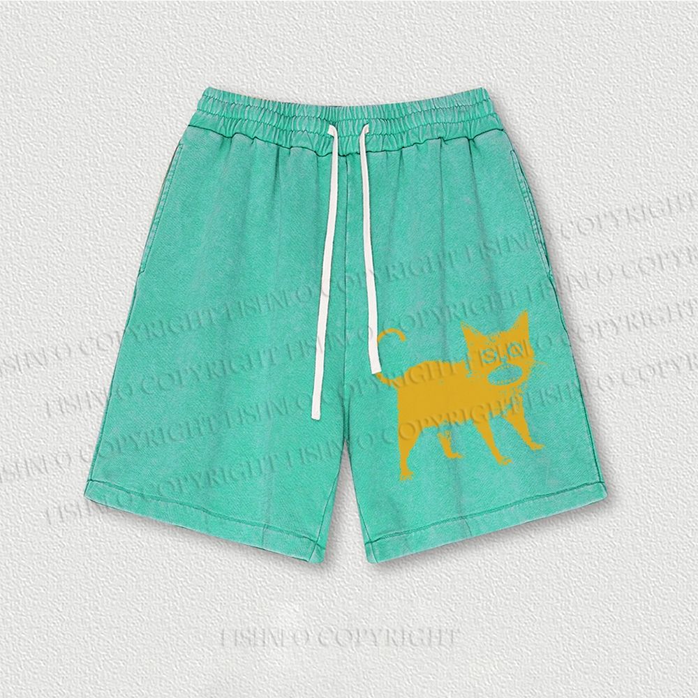 Horrible Japanese Cat Vintage Washed Vintage Shorts