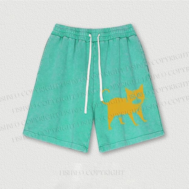 Horrible Japanese Cat Vintage Washed Vintage Shorts
