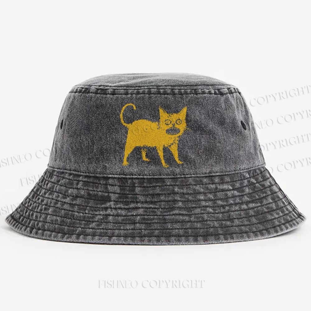 Horrible Japanese Cat Vintage Washed Bucket Hat