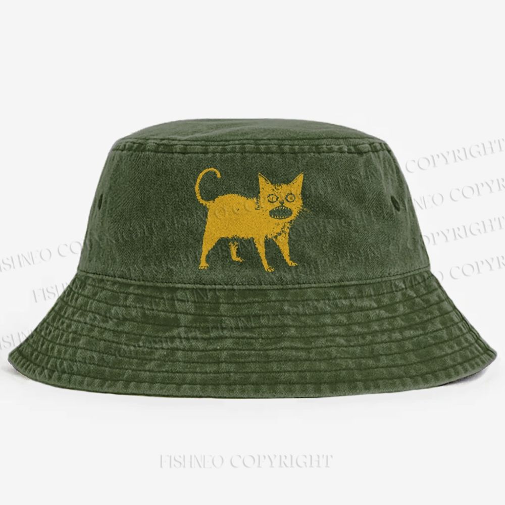 Horrible Japanese Cat Vintage Washed Bucket Hat