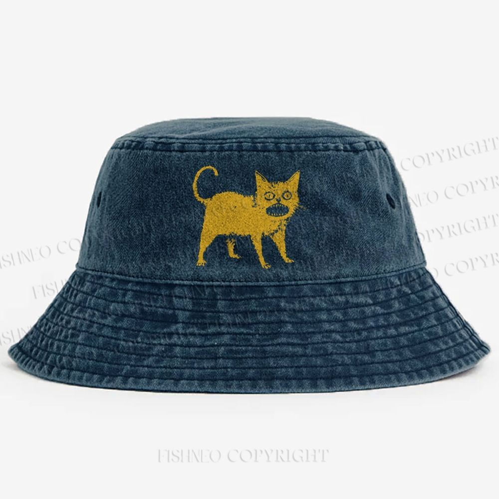 Horrible Japanese Cat Vintage Washed Bucket Hat