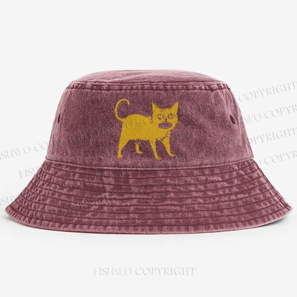 Horrible Japanese Cat Vintage Washed Bucket Hat