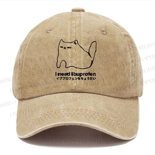 Unisex I need ibuprofen Cat Vintage Casual Washed Cap