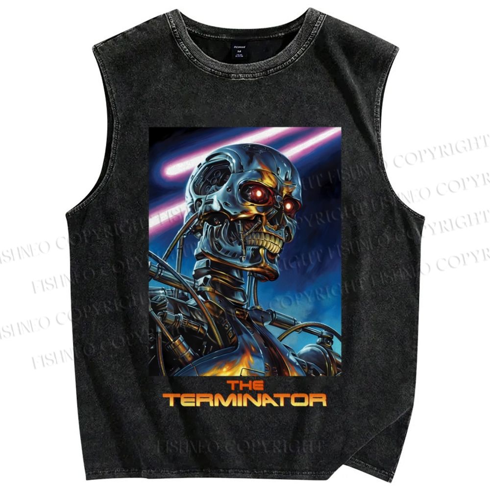 Unisex Terminator Poster Printed Washed Tank Top