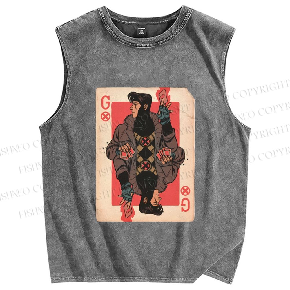 Unisex X-Men Gambit Printed Washed Tank Top