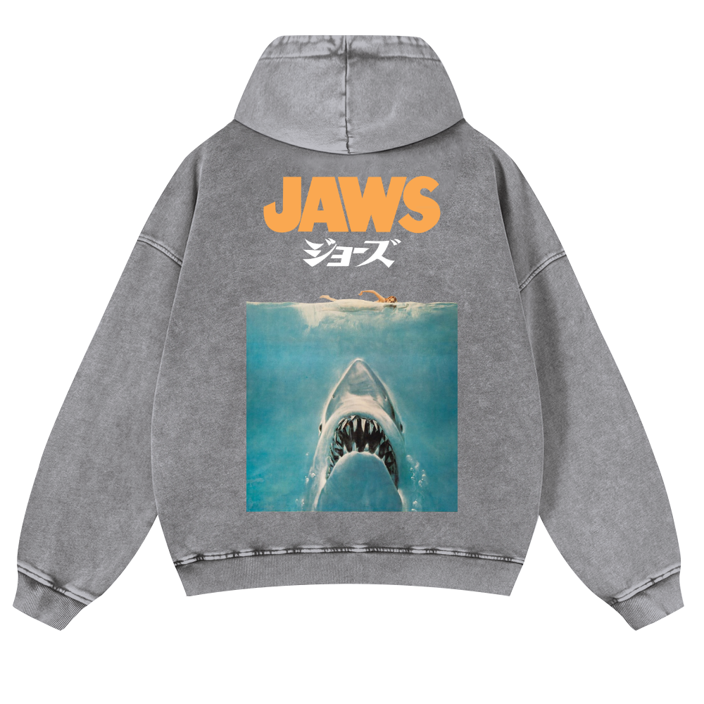 Jaws Shark Vintage Washed Cotton Back Art Hoodie